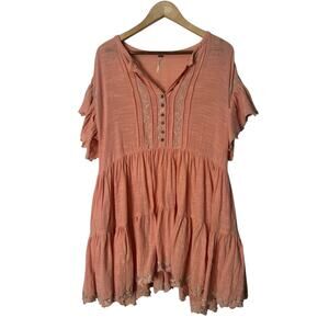 Free people Embroidery santiago baby doll dress SIZE Small Orange Pockets Gauzy